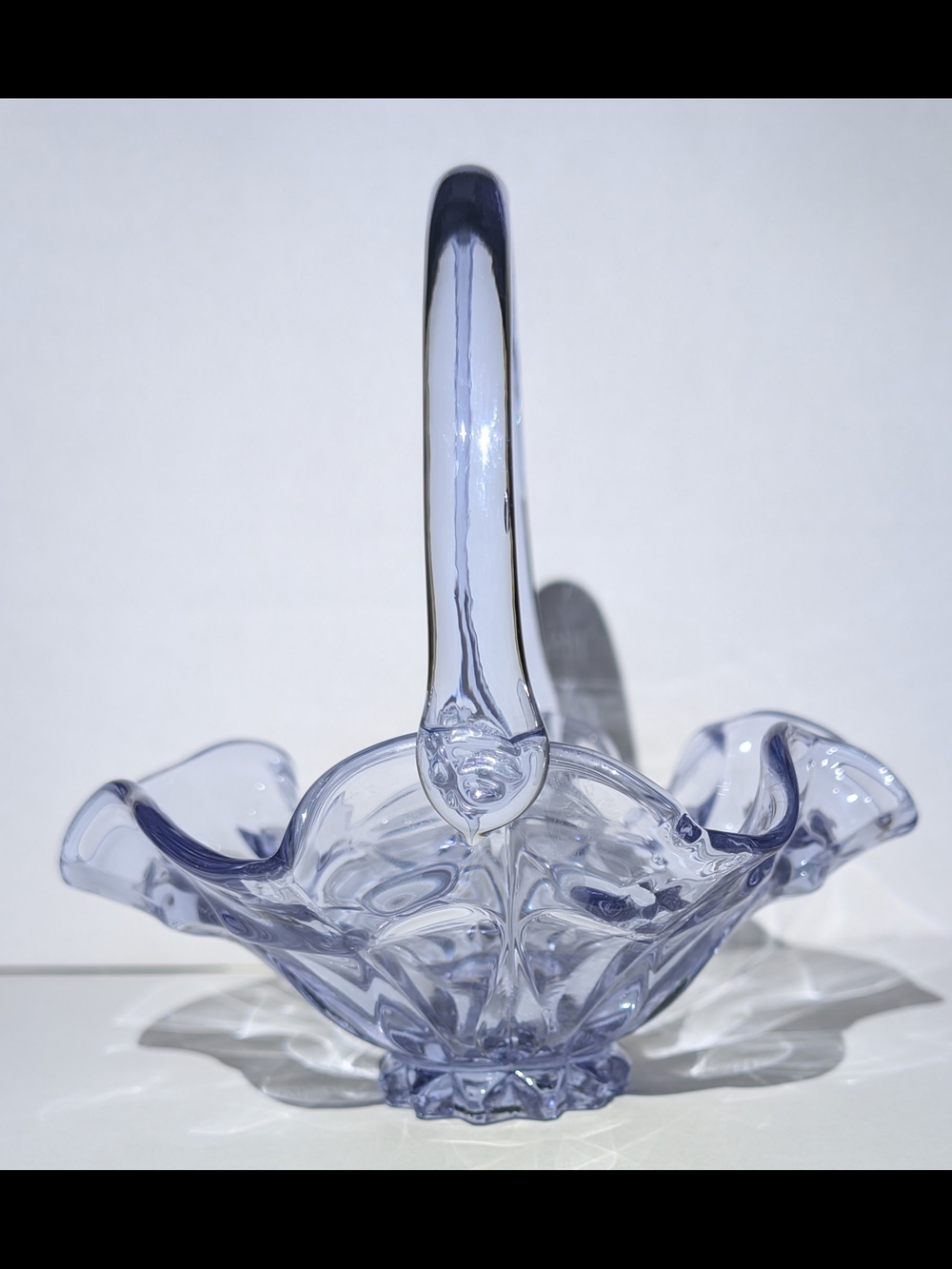 Vintage Fenton Glass Ruffled Basket - UV Reactive Manganese Glass